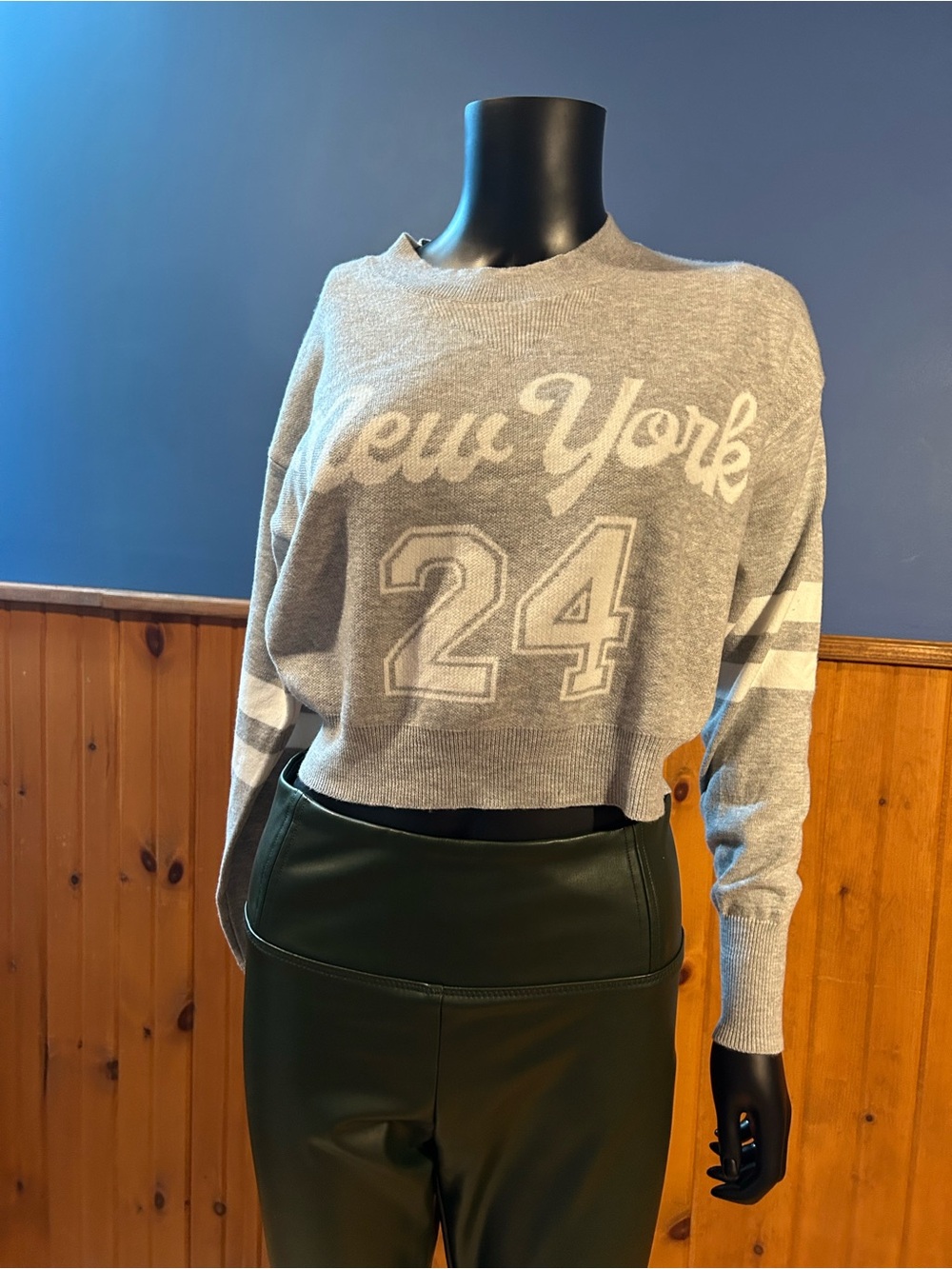 Gray "New York 24" Cropped Sweater Top